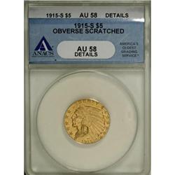 1915-S $5 AU58 Details ANACS