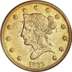 1839 $10 Type of 1838, Lg Ltrs--Cln-AU50 Details