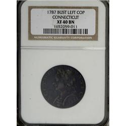 1787 COPPER Connecticut Copper, Horned Bust XF40