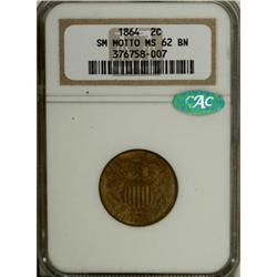 1864 2C Small Motto MS62 Brown NGC