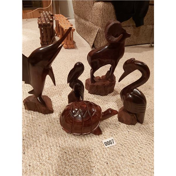 6 Wood Carved Animals