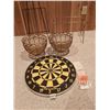 Image 1 : 2 Metal Baskets - 2 Vintage Magazine Racks - Brand New Woodwards Dart Board