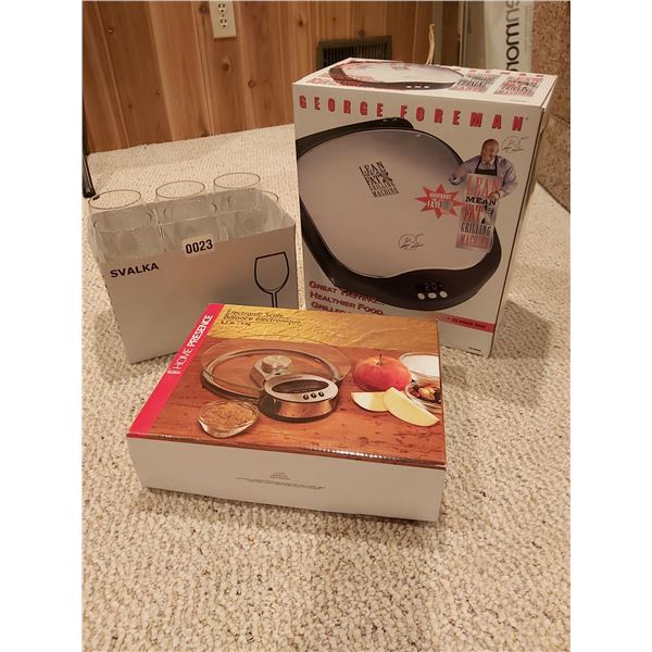 George Foreman Grill - 6 Wine Glasses - 3kg Electronic Scale