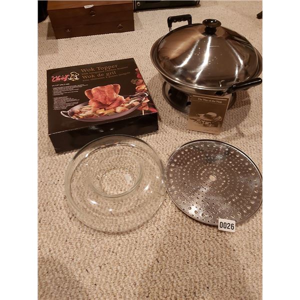Wok Topper & Stainless Steel Wok with Stand - Steamer - Tray - Pyrex Dish