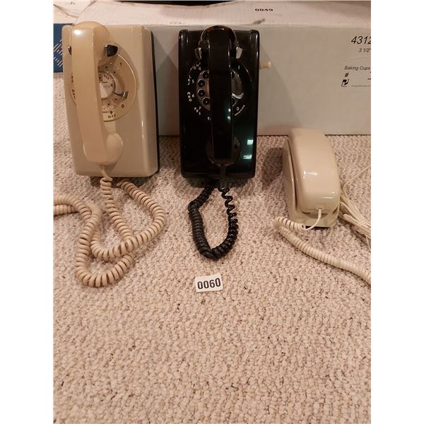 2 Wallmount Rotary Phones - Push Button Phone