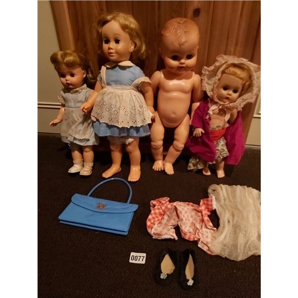 4 Vintage Dolls & Accessories