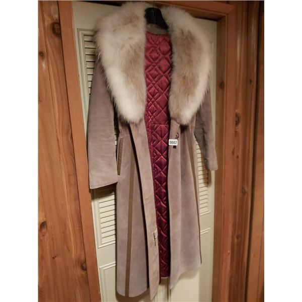 Suede & Fur Trimmed Coat Size 14