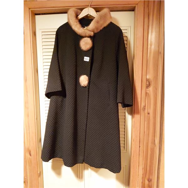 Vintage Black with Fur Trim Coat size 10-12