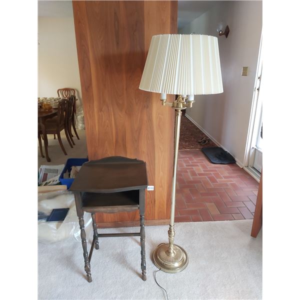 Wooden Telephone Table 32"H x 13"D x 18"W & Floor Lamp