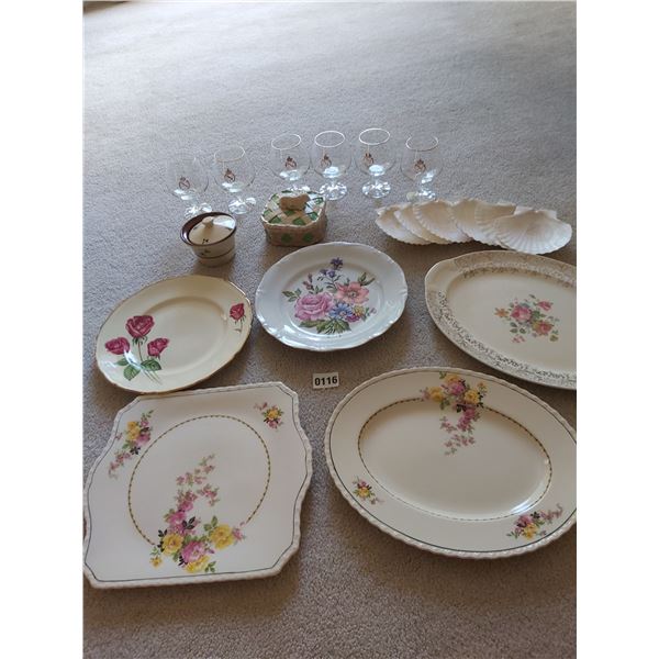 Vintage Serving Platters - Oyster Shells - Brandy Snifters & 2 Pots