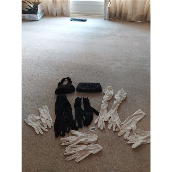 6 Pairs Vintage Ladies Gloves - 2 Vintage Handbags
