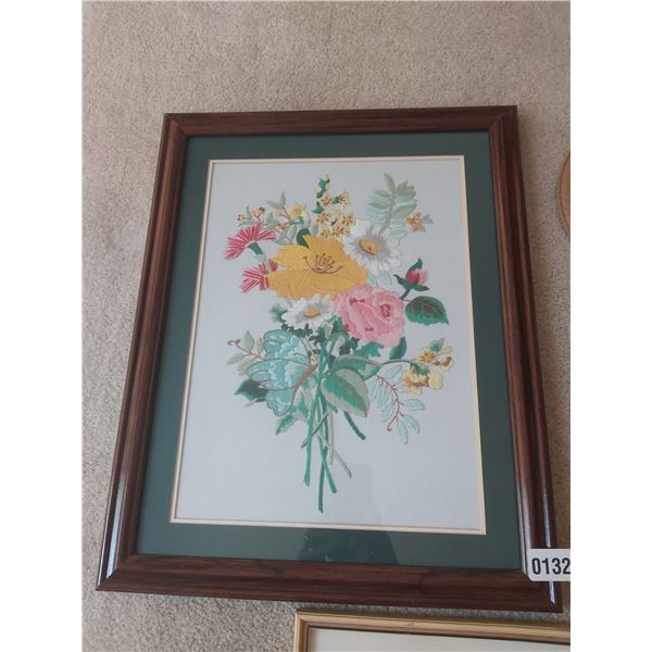 Needlepoint Flowers 16"W x 20"H - W.H. Bartlett 11"W x 8.75"H - Winter Barn Golden BC 8.5"W 9.5"H - 
