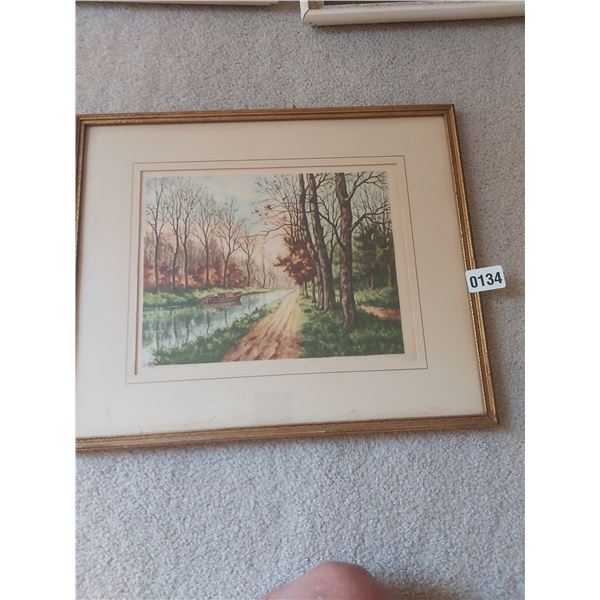 River Scene 16"W x 13"H - Etching by Philippe "Canal in Loing France 18"W x 15"H - Figure Skaters 13