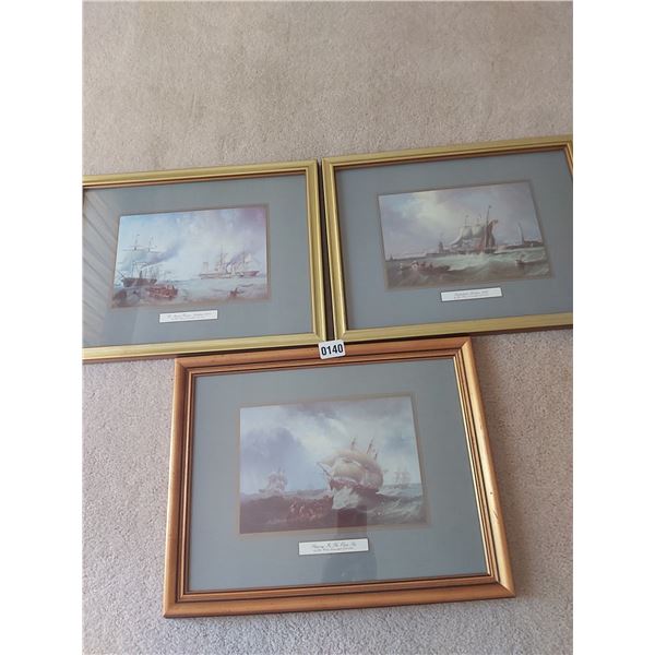 3 Ship Pictures by John Wilson Carmichael 18.5"W x 14.25"H