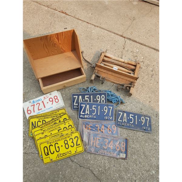 Supreme Washing Machine Wringer Rope - Shelf with Drawer - Vintage License Plates