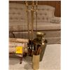 Image 3 : 2 Fireplace Sets - Brass Match Holder - Brass Umbrella Stand - Wood Rack with Wood
