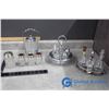 Image 1 : Silver Metal Caddys w/Clear Glass Condiment Holders