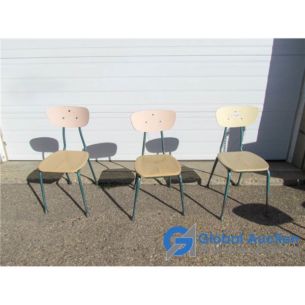 **(3) Vintage Metal Framed School Chairs