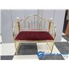 Image 1 : ** Two Seater Gold Colored Bench w/Red Upholstery & Porcelain Accents