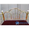 Image 2 : ** Two Seater Gold Colored Bench w/Red Upholstery & Porcelain Accents