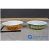 (2) Vintage Pyrex Oval Casserole Dishes - Old Orchard 1974-78 & Spring Blossom Green - 1972-79; No L
