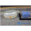 Pyrex Casserole Dish w/Lid & Pyrex Blue Refrigerator Dish - No Lid