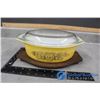 "Golden Rosette" 1969-1970 Pyrex Casserole Dish w/Lid & Wooden Pot Holder