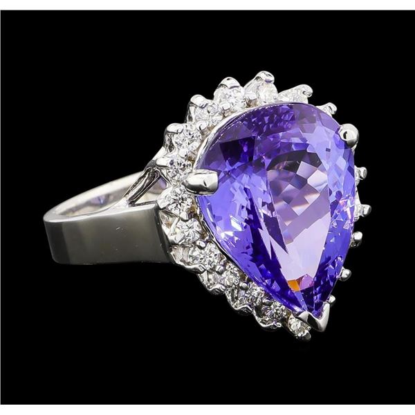 6.36 ctw Tanzanite and Diamond Ring - 14KT White Gold