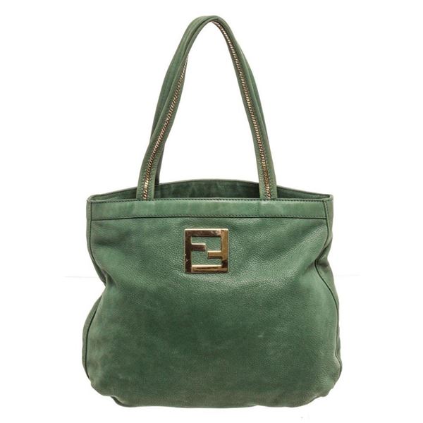 Fendi Green Leather Tote Bag