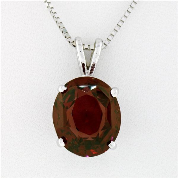 New 14K White Gold 7.43 ctw Oval Brilliant Almandine Garnet 18" Pendant Necklace