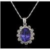 Image 1 : 4.80 ctw Tanzanite and Diamond Pendant With Chain - 14KT White Gold