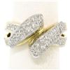 Image 2 : 18K Yellow Gold & Platinum .46 ctw Pave Set Diamond Open Swirl Cocktail Ring Sz