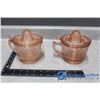 Image 1 : (2) Hazel Atlas & Hawking Reamer Pink Two Cup Pitcher & Reamer Set BID PRICE X2