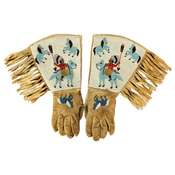 Incredible Figural Plateau Beaded Gauntlets