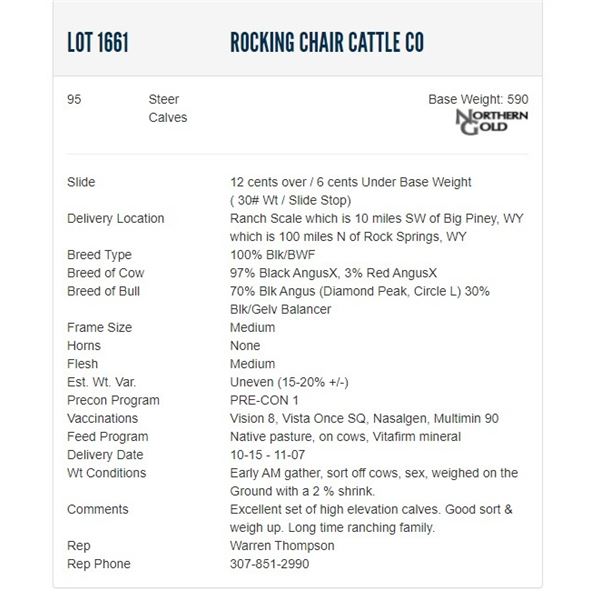 Rocking Chair Cattle Co - 95 Steers Base Weight: 590