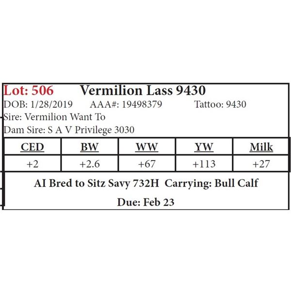 Vermilion Lass 9430