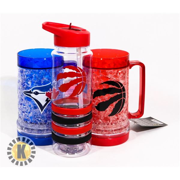 BAG OF CANADIAN SPORT THEMED CUPS AND BOTTLE