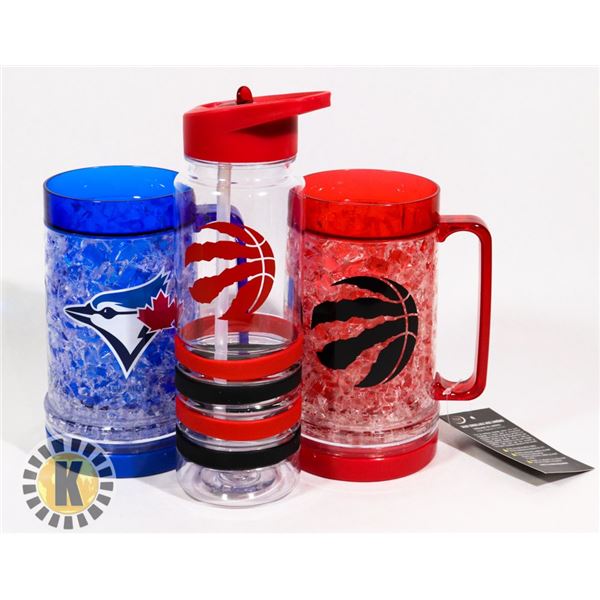 BAG OF CANADIAN SPORT THEMED CUPS AND BOTTLE