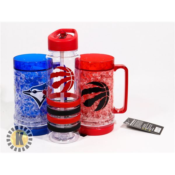 BAG OF CANADIAN SPORT THEMED CUPS AND BOTTLE