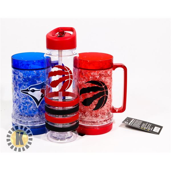 BAG OF CANADIAN SPORT THEMED CUPS AND BOTTLE