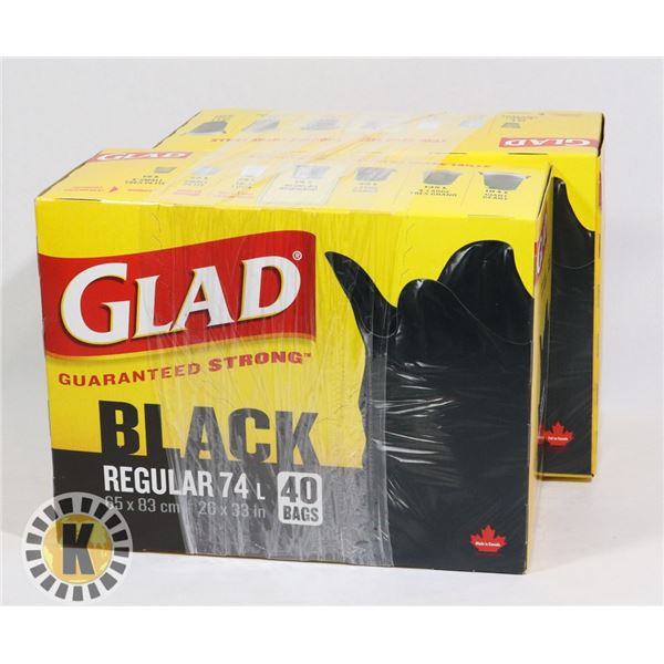 2 BOXES OF 74L GLAD GARBAGE BAGS