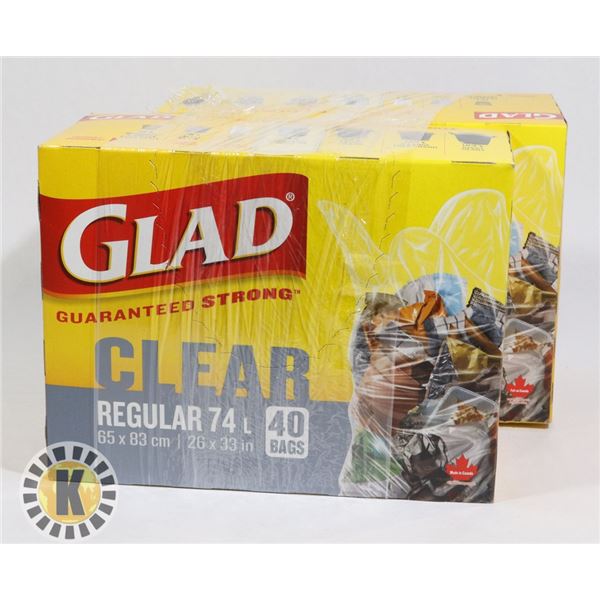 2 BOXES OF 74L GLAD GARBAGE BAGS