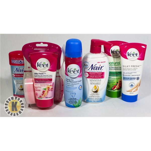 ASSORTED BAG OF VEET  & NAIR HAIR REMOVAL PRODUCTS