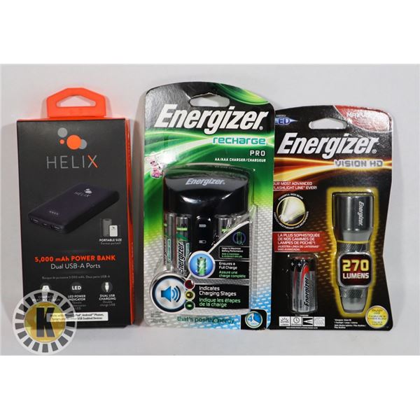 ASSORTED BAG OF HELIX POWER BANK & ENERGIZER ITEMS