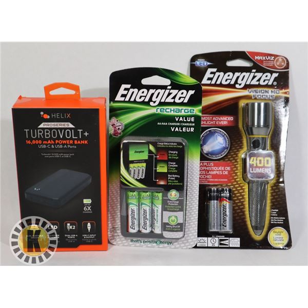 ASSORTED BAG OF HELIX POWER BANK & ENERGIZER ITEMS