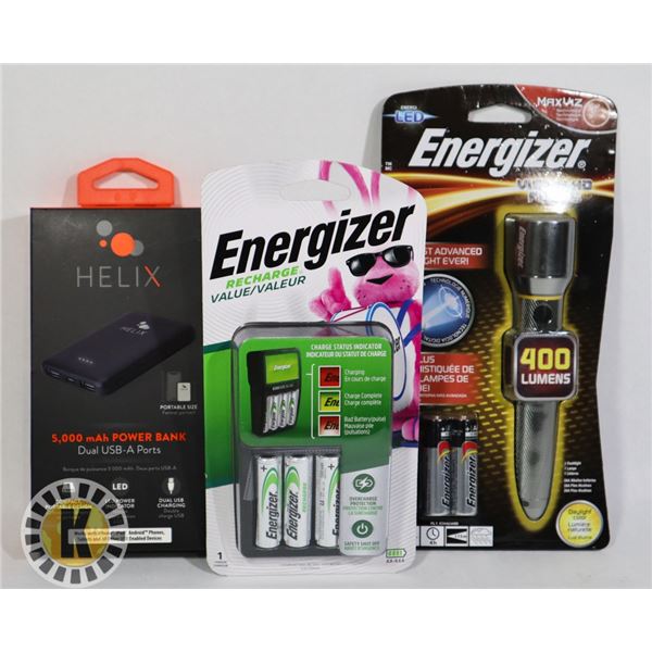 ASSORTED BAG OF HELIX POWER BANK & ENERGIZER ITEMS