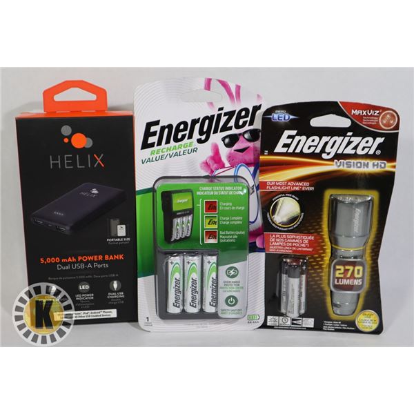 ASSORTED BAG OF HELIX POWER BANK & ENERGIZER ITEMS
