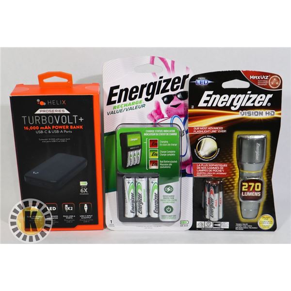 ASSORTED BAG OF HELIX POWER BANK & ENERGIZER ITEMS