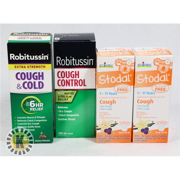 BAG OF ROBITUSSIN AND STODAL KIDS COUGH MEDICINE