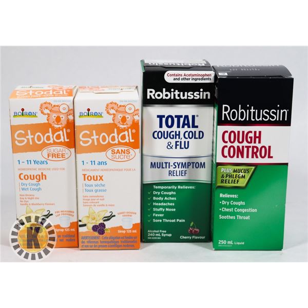BAG OF ROBITUSSIN AND STODAL KIDS COUGH MEDICINE
